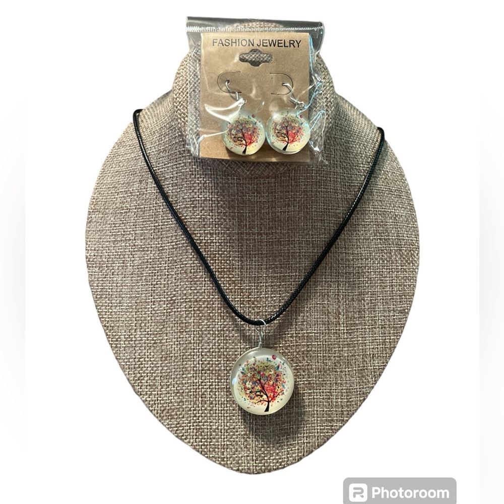 Multicolored Tree of Life Earrings and
Necklace Set
